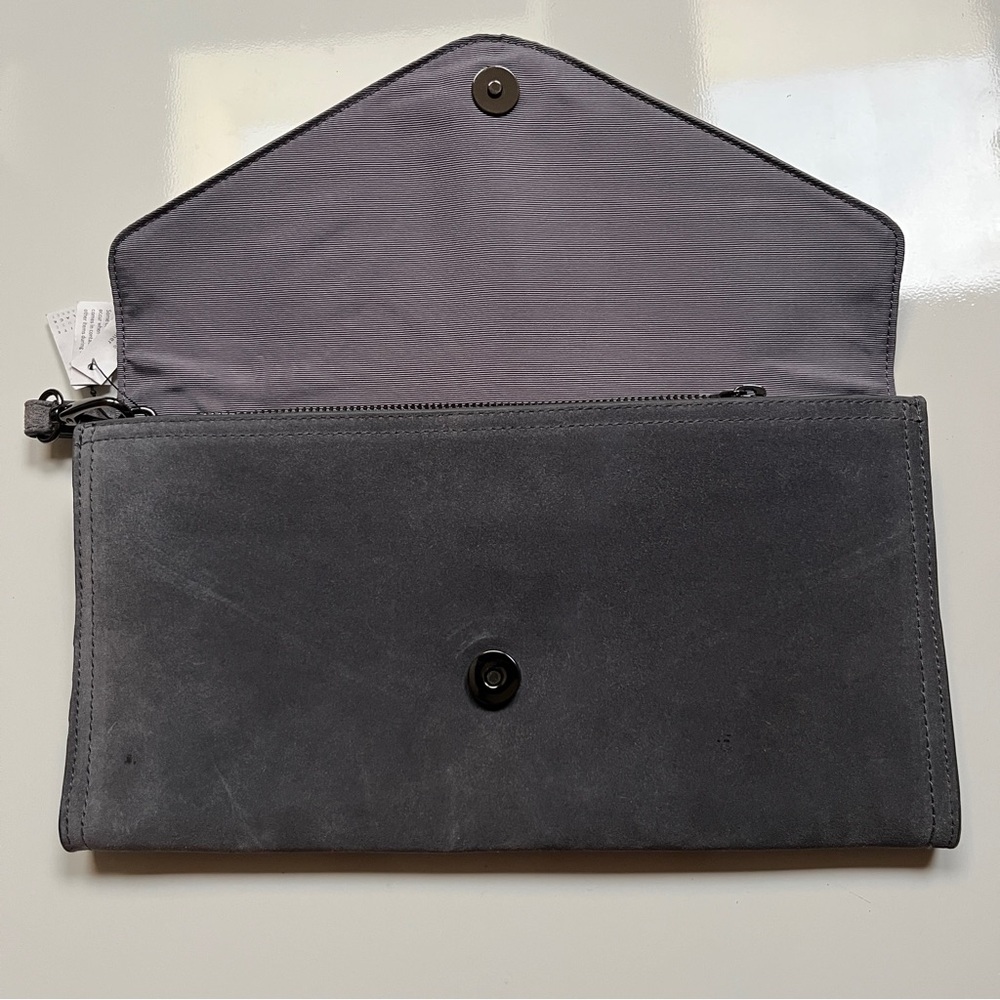 NWT White House Black Market Suede Envelope Clutch Wristlet Purse, Gray - Picture 2 of 7